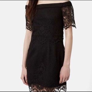 Topshop off shoulder black lace  dress size 6
